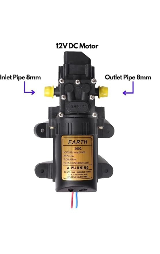 2V DC Moter Pump set 110 PSI | Micro Electric Diaphragm High Pressure Water Pump | 12V DC Input Oprated Motor | Auto pressure Cut Off