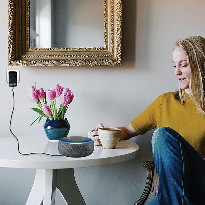 Original 15W Amazon Alexa Long Charger Echo Spot, Echo Dot (3rd & 4th Gen), Echo Dot with Clock, Echo Show 5, and Fire TV Cube