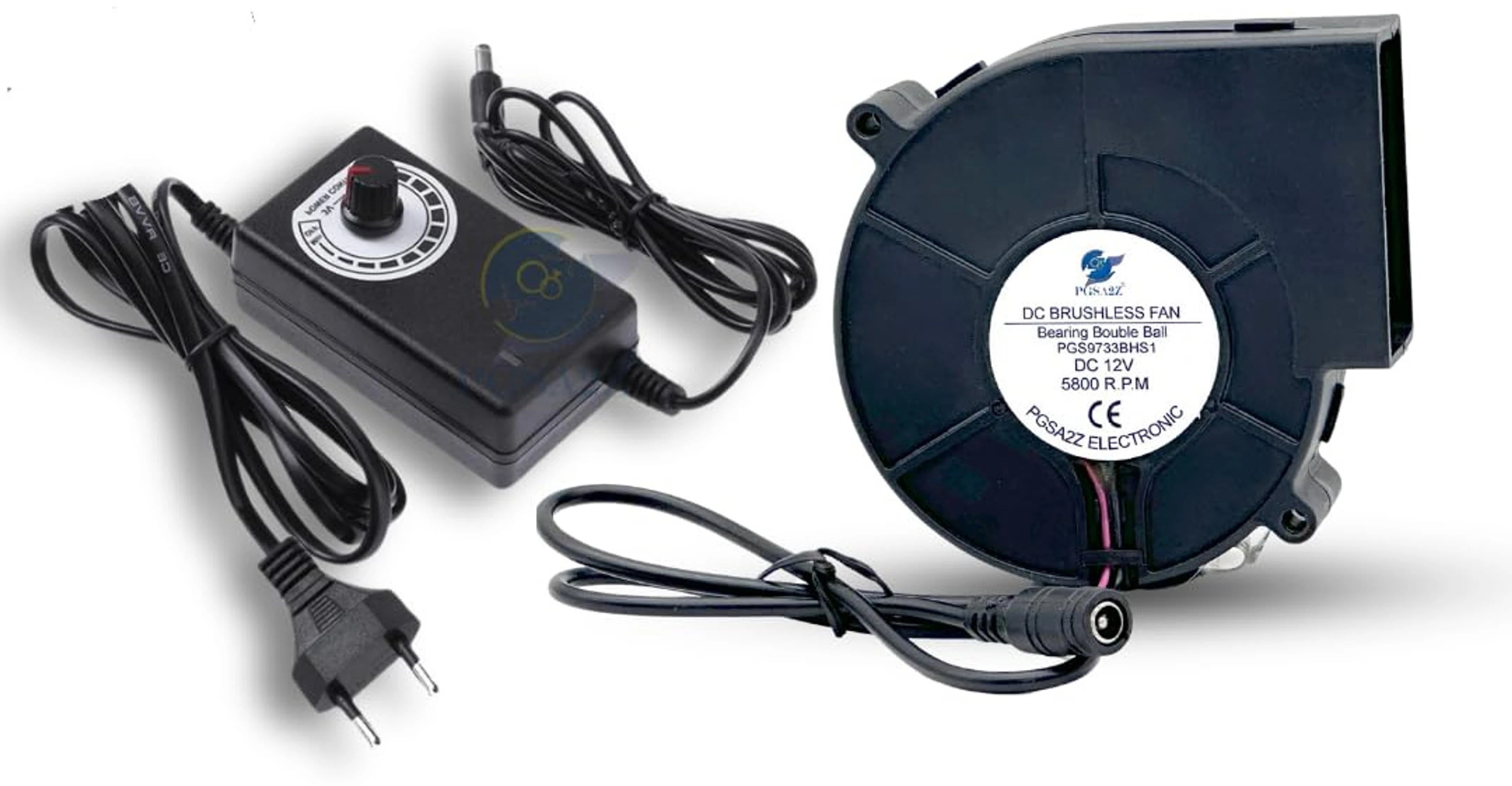 97mm High-Speed DC Blower Fan (5800 RPM) with Variable Speed Controller