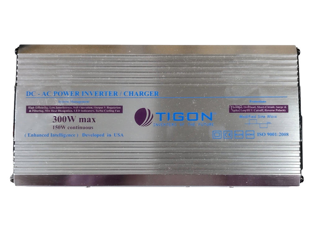 Tigon DC/AC Power Inverter/Charger 300W High Efficiency, Low Interference, Soft Operation, Output V Regulation & Filtering, Min Heat Dissipation, LED Indicators, Turbo Cooling Fan.